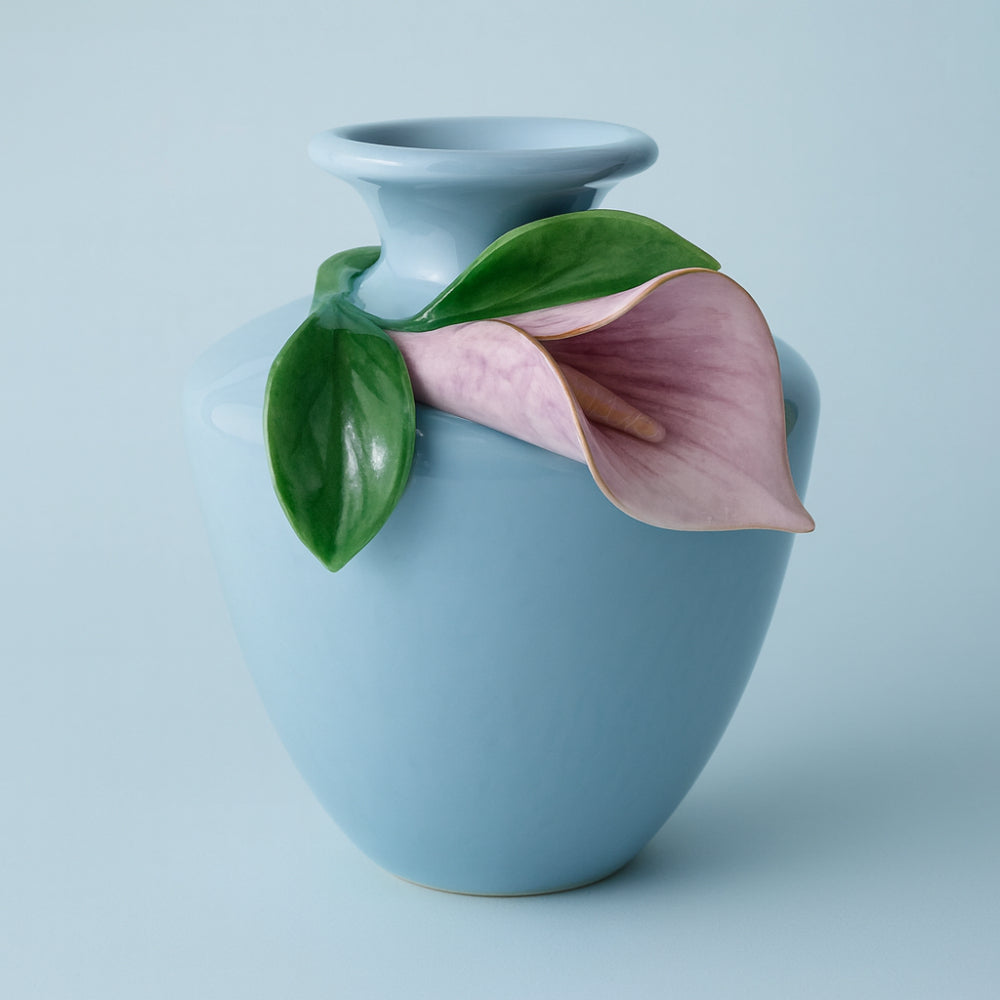 Vaso polvere con calla verde cipria Dea Capodimonte H 16x14 cm