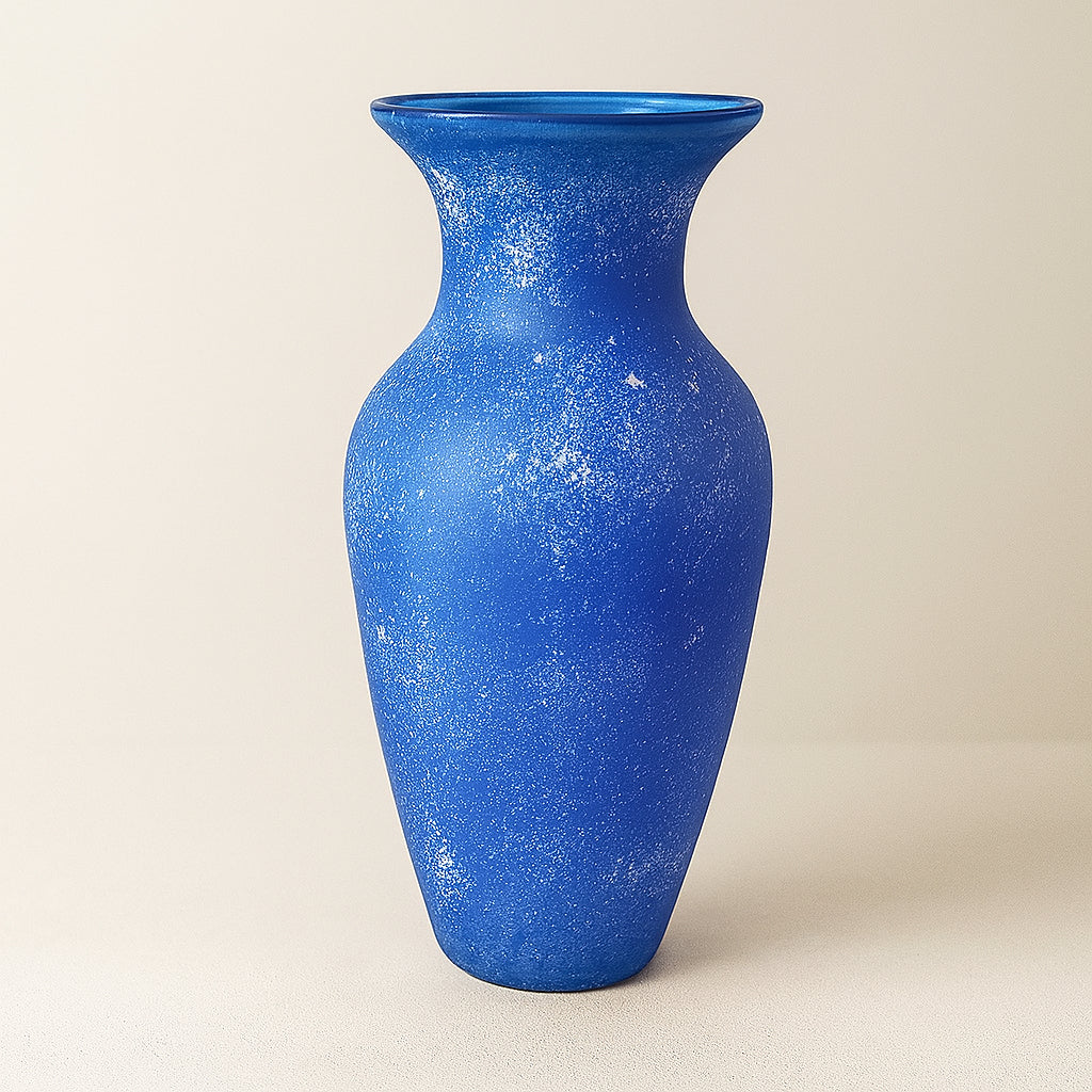 Vaso vetro satinato blu H37cm effetto stellato