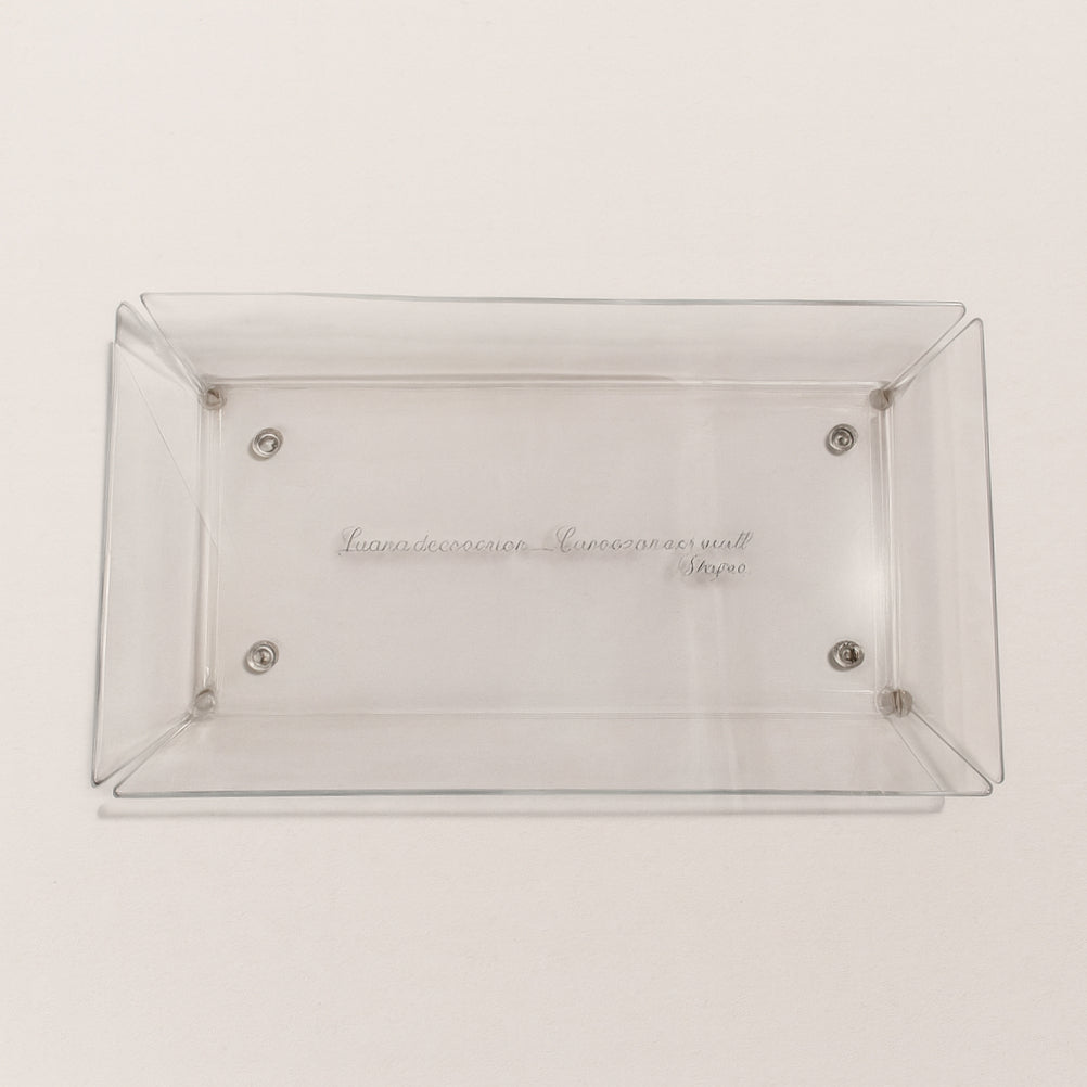 Vassoio Dillo in plexy trasparente 25,5×16 cm con scritta Omnia Vincit Amor