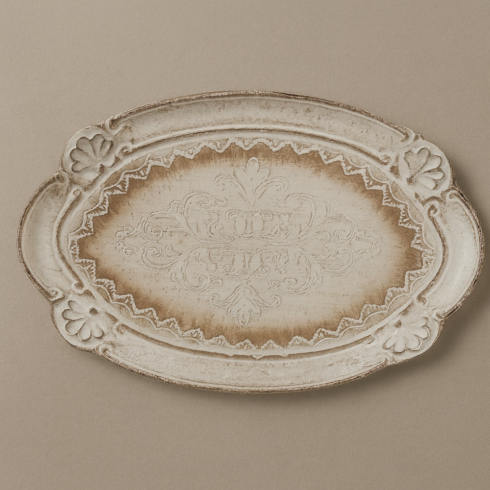 Vassoio Pescarissi MDF 25×18 cm con decoro ovale stile shabby
