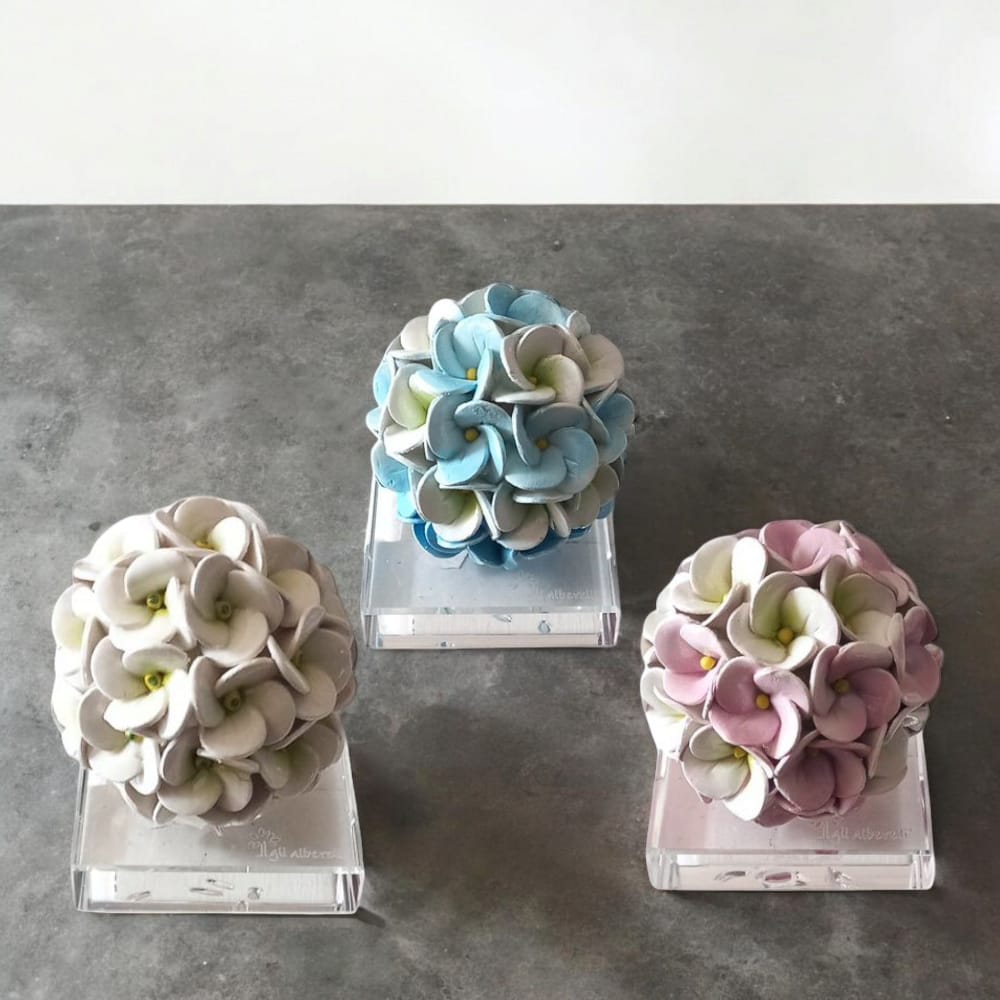 Gli Alberelli Piantine Natura Ortensia con Base in Ceramica di Capodimonte 7x9cm