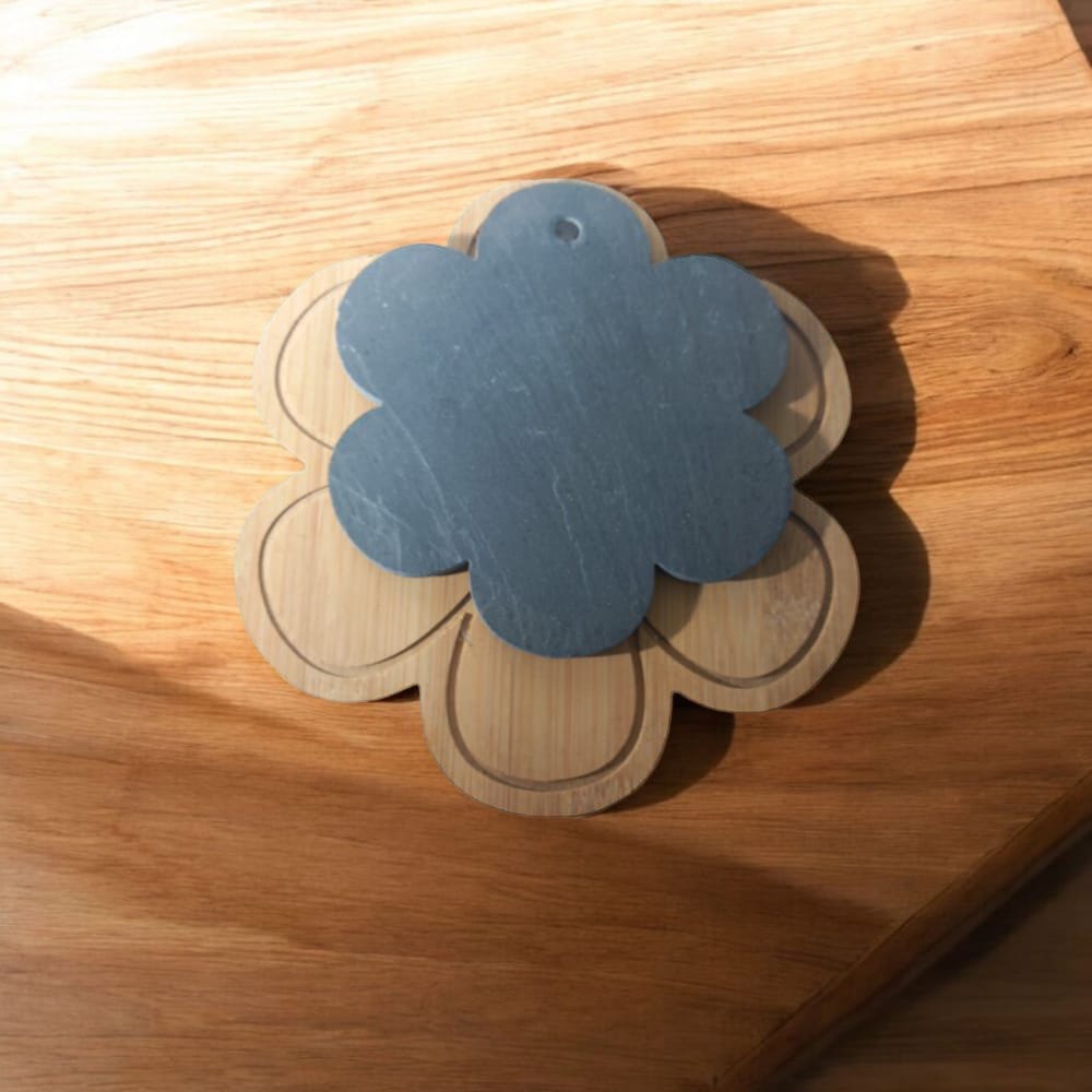Cuorematto D5826 –Tagliere Ardesia e Legno Quadrifoglio (20 x 15 cm)