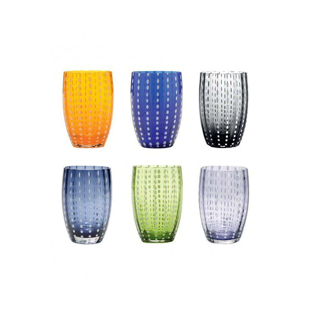 Zafferano Set 6 Bicchiere vetro Perle Colori Assortiti set 6 pezzi Cl.32 H.109 mm D.71mm