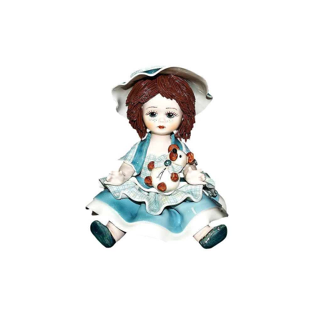 Zampiva Bambola Statua Celeste con Orsetto Peluches H.18 Cm Made In Italy In Ceramica 00316