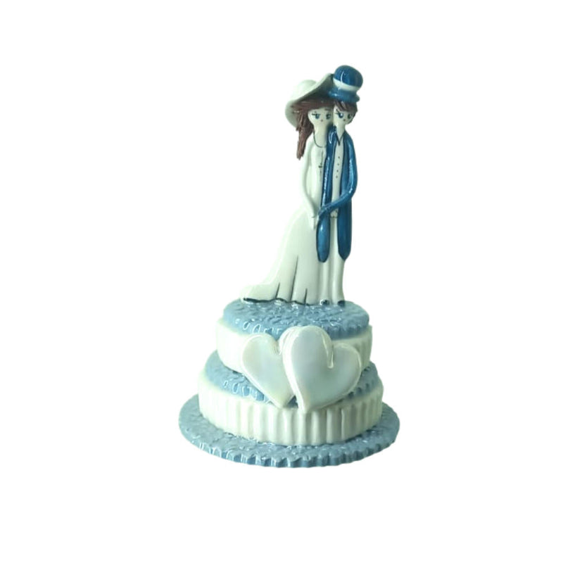 Zampiva Coppietta Sposi In Piedi Torta Due Piani Azzurro In Porcellana Fine Made In Italy