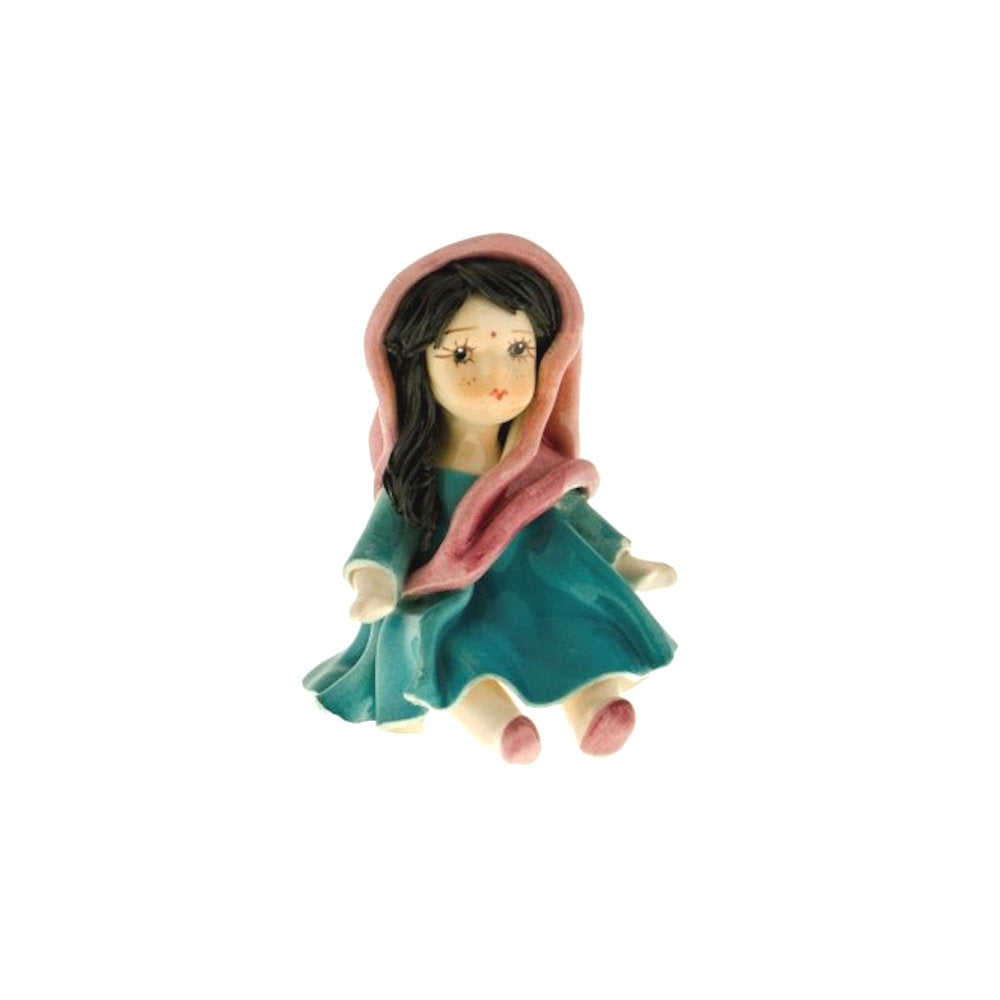 Zampiva Bambola Damina con Vestitino Polvere e scialle H.9 Cm Made In Italy In Ceramica 00388