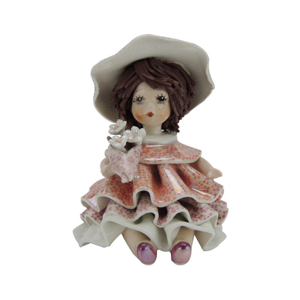 Zampiva Damina Bambola con Vestitino Rosa H.8,5 Cm Made In Italy In Ceramica 00336