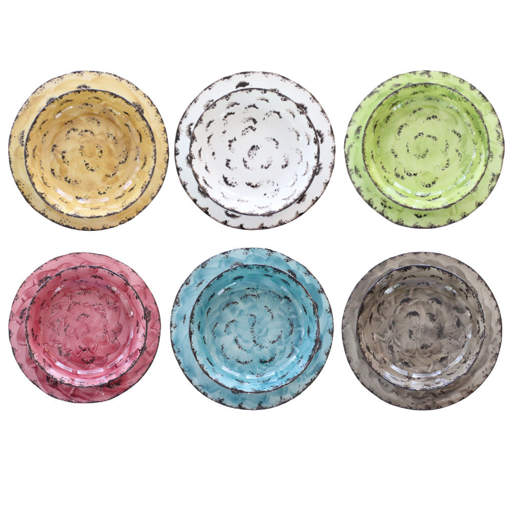 Zampiva Servizio Piatti In Ceramica Mix & Match 12pz Fatto E Decorato A Mano