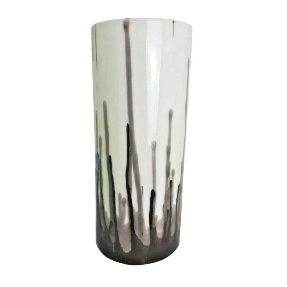 Zampiva Vaso Bianco E Fango 24,5cm Decoro Neige In Ceramica Made Italy Shabby