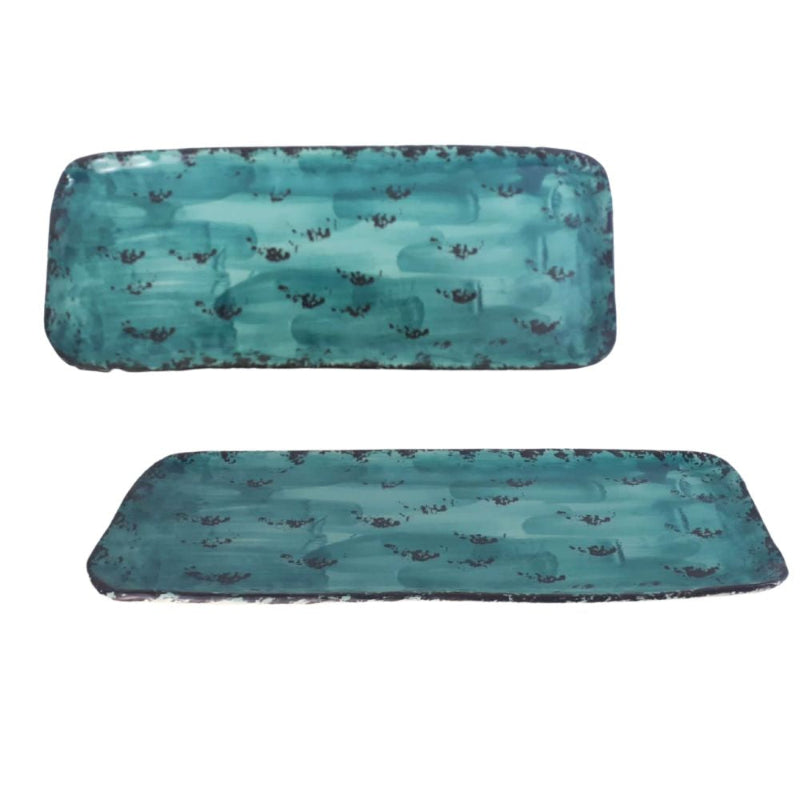 Zampiva Vassoio Turchese 33x13 Cm Colore Decoro Maculato Nuovo In Porcellana