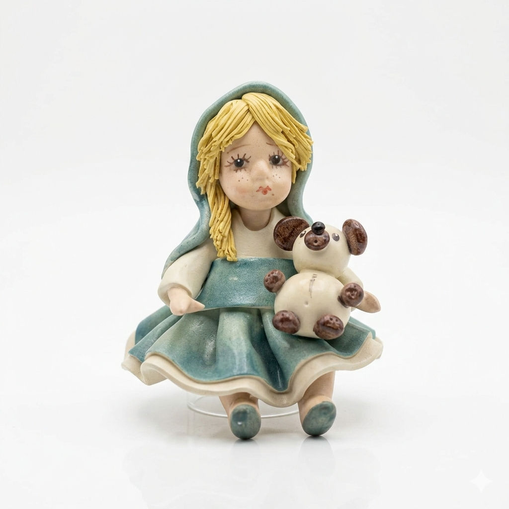 Zampiva Bambina con Orsetto Ceramica H 9 cm