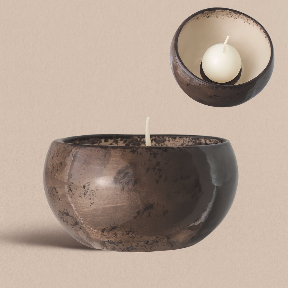 Zampiva Porta Candele Ceramica Fango Maculato H 11,5 cm