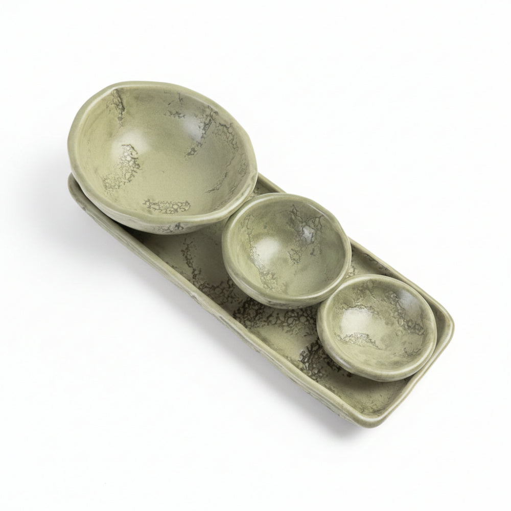 Zampiva sushi set antipastiera in ceramica artigianale con vassoio e tre ciotole