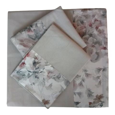 Completo Letto Clori in Percalle di cotone con Balza a Fiori Made in Italy