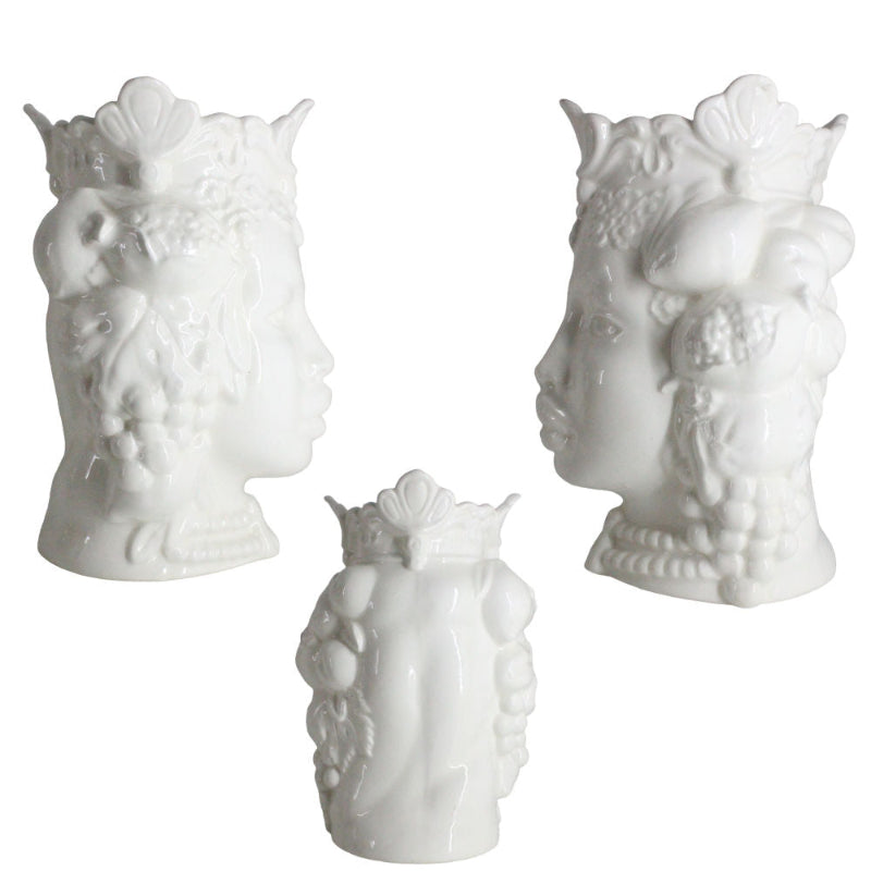Sharon Testa di Moro Coppia Mori Porcellana Bianca 24x18 Cm Capodimonte Portafortuna Made In Italy