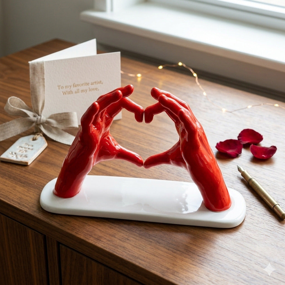 sharon mani che formano cuore ceramica su base 30x19 cm