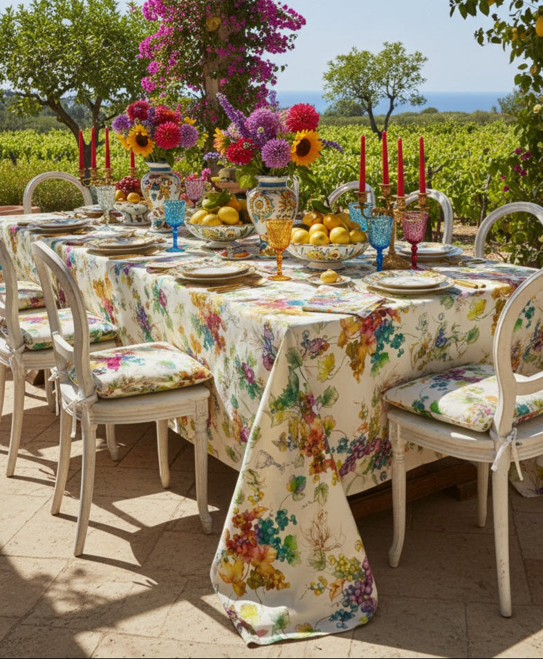 Tovaglia in Puro Lino con Stampa Digitale Floreale | 150x190 / 150x250 cm | Disponibile Su Misura