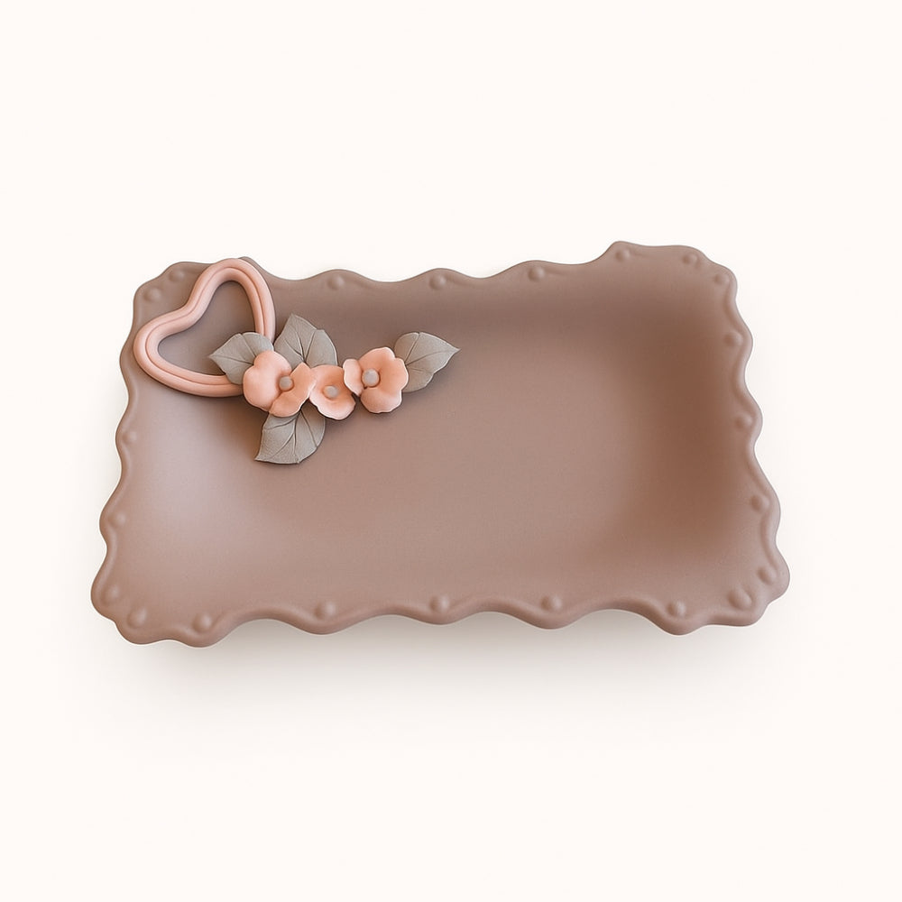 Sharon – Svuotatasche Rosa e Tortora in Ceramica Capodimonte 14x10 cm