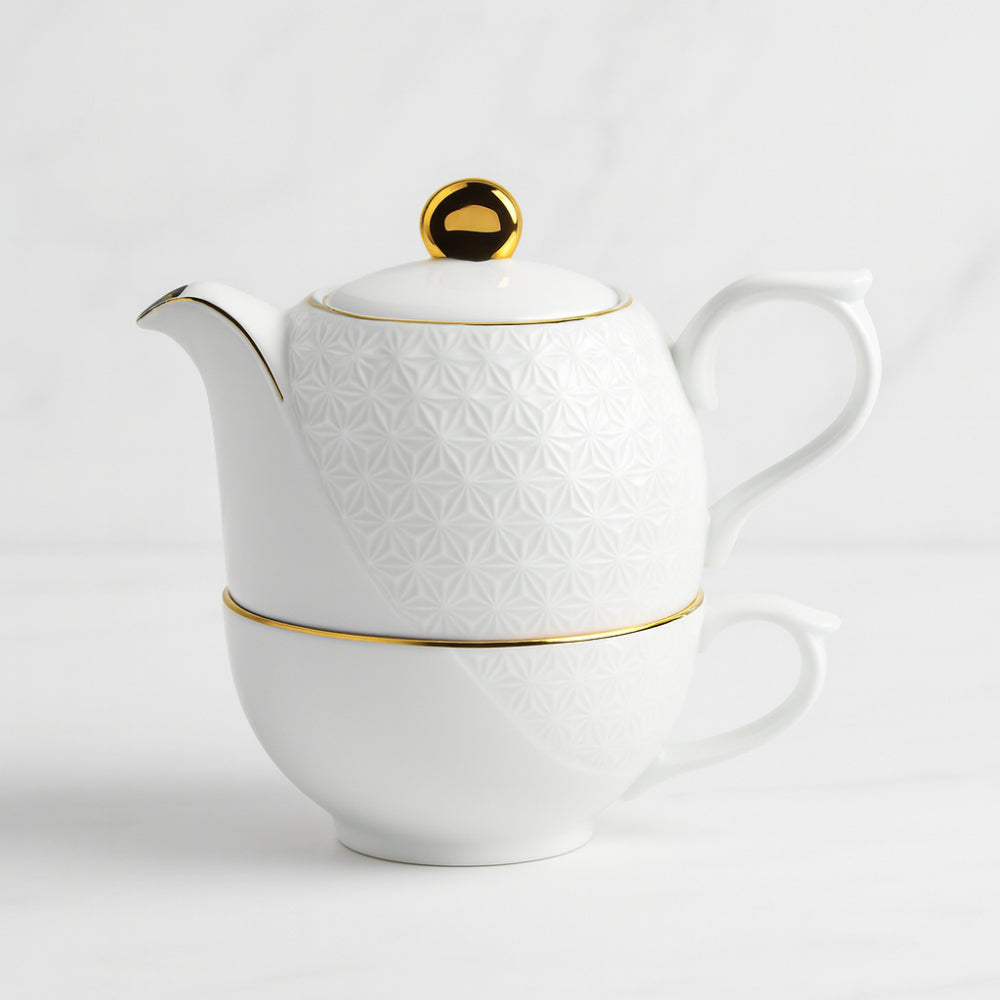 Ilary Queen Tea for One in Porcellana Bianca e Oro H 15 cm
