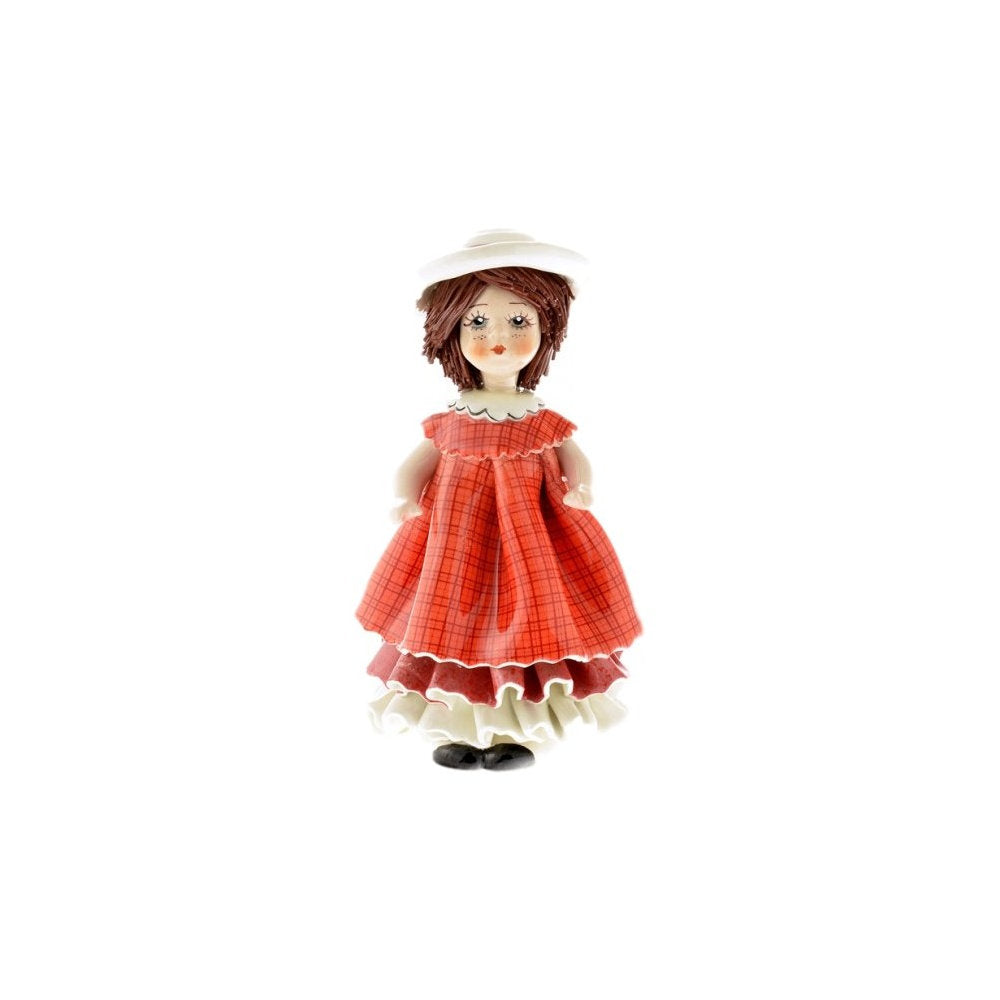 Zampiva Damina Bambola in Piedi con Vestitino Rosso H.15 Cm Made In Italy In Ceramica 00116