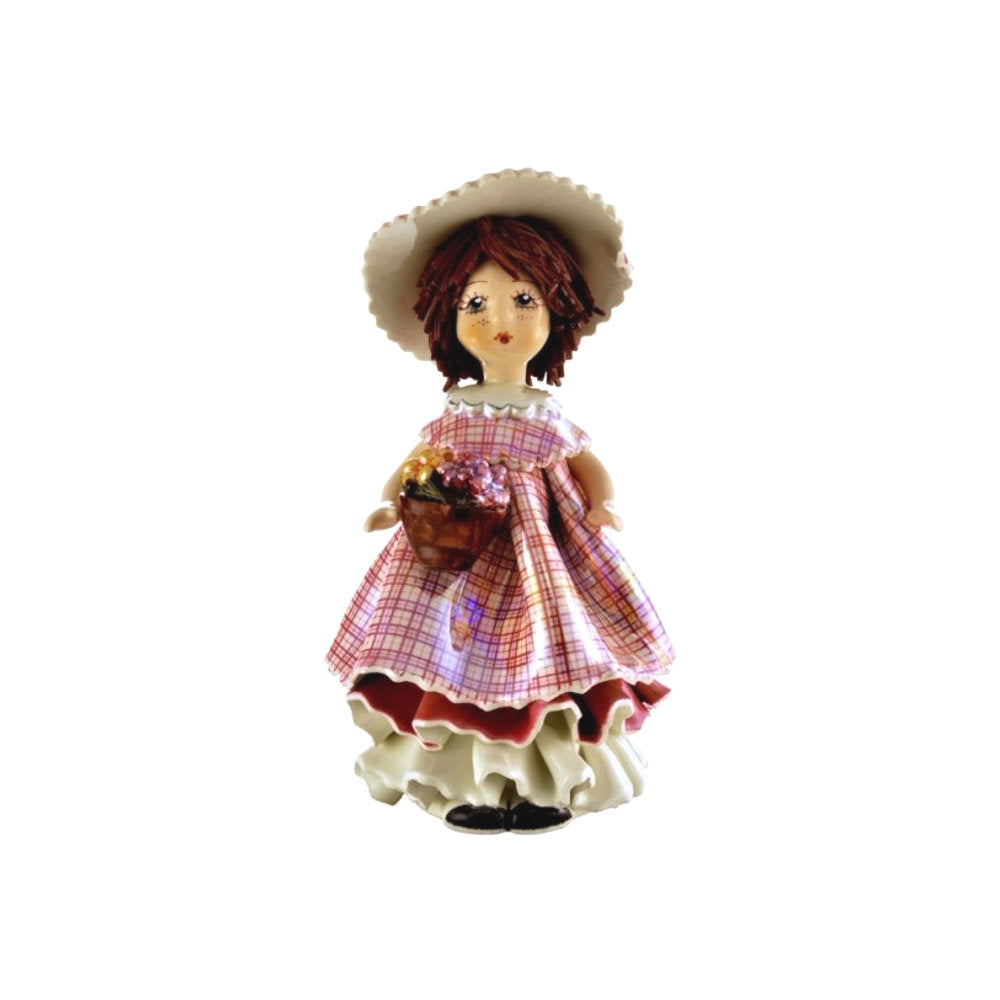 Zampiva Damina Bambola in Piedi con Cestino di Frutta H.15 Cm Made In Italy In Ceramica 00149