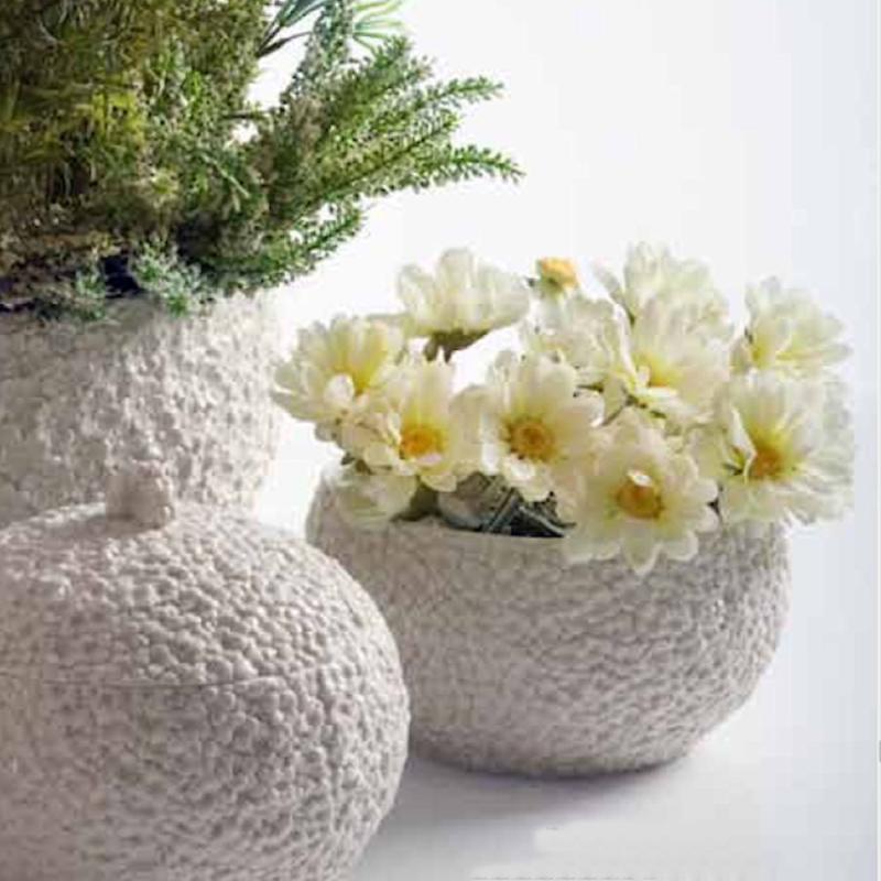 Cattin Cachepot Tondo Ortensie In Porcellana ø21x12cm Caspo A Rilievo Ortensia