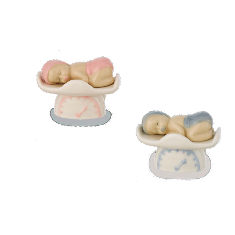 Ilary Queen Bimbo Bimba su Bilancia Celeste Rosa 8x6 Cm Porcellana