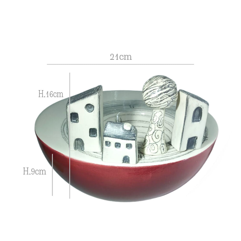 Terre di Scirocco Piazzetta 4 Elementi Casette + Albero Ø21cm in Ceramica