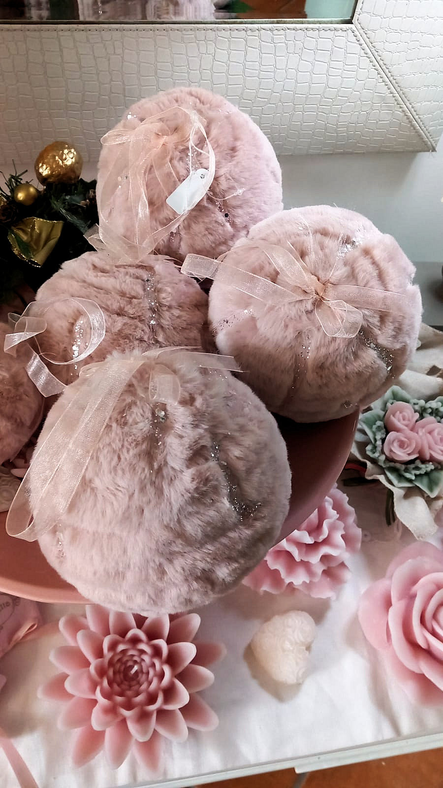 Joel Pallina 15cm Palle Di Natale In Stoffa Velluto Rosa Decorazioni Albero Gomitolo