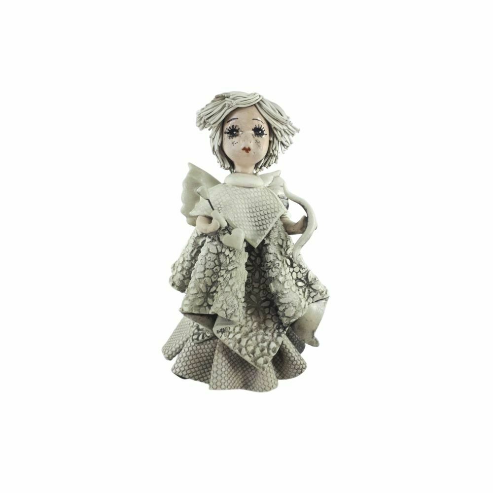 Zampiva Statua Angelo Biscuit Anticato H.12,5 Cm Statuina In Porcellana Fine Made In Italy