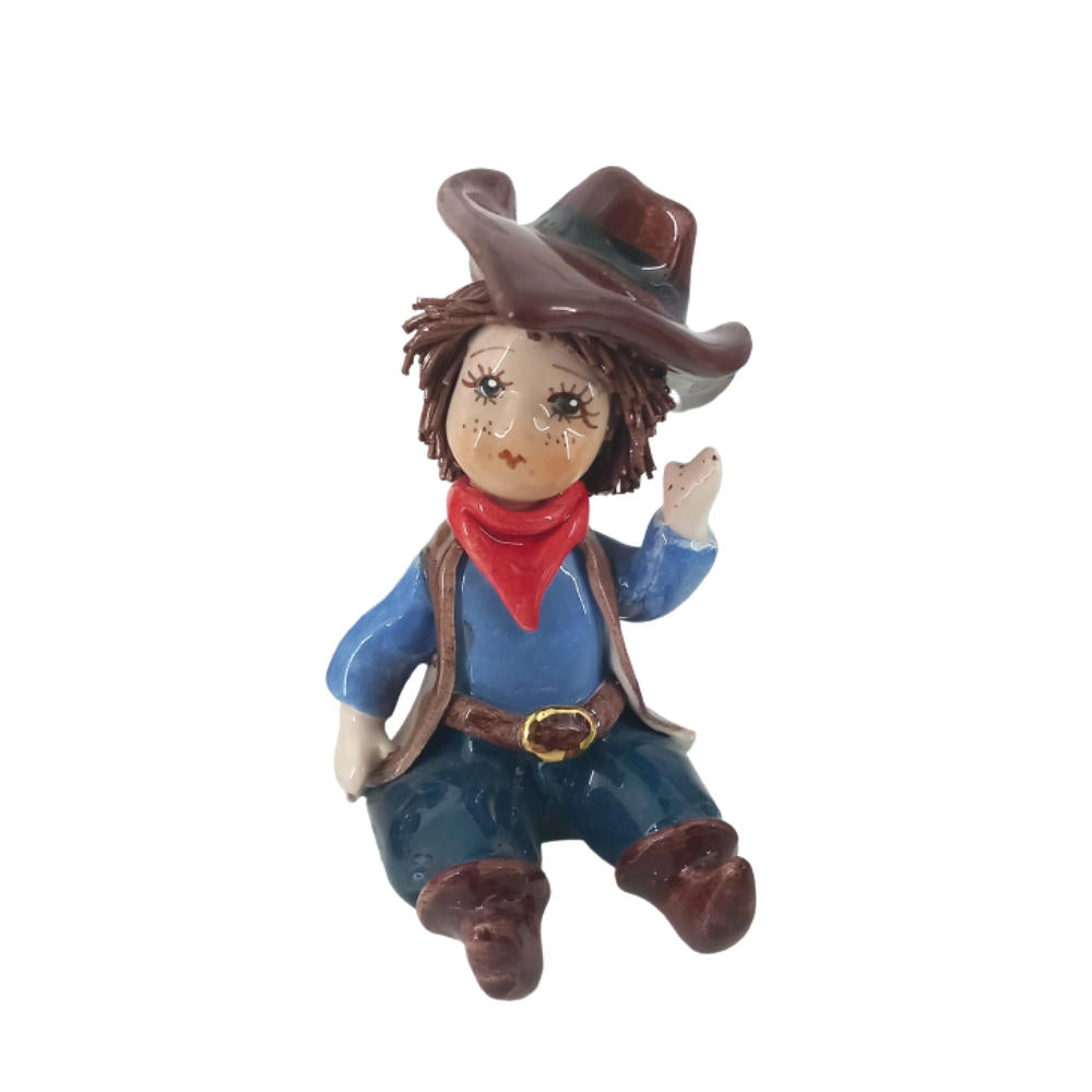 Zampiva Statua Cowboy H.9,5 Statuina In Ceramica Made In Italy 00437