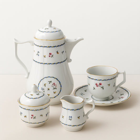 14pz tazzine caffè Atelier Sarti Germogli Blu porcellana oro