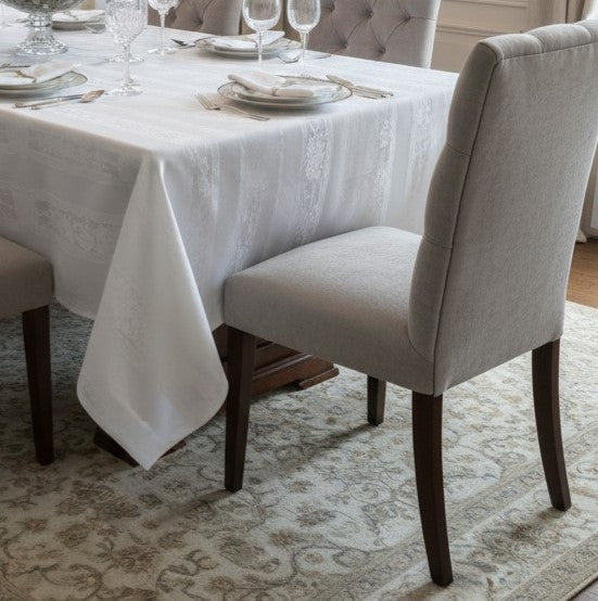 Tovaglia di Lusso RUBINO Jacquard Misto Lino - Design Tela Aida - Su Misura (Bianco/Avorio)