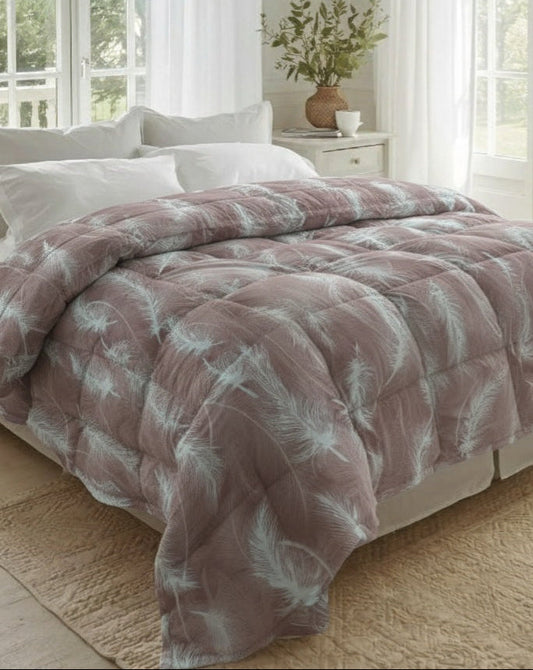 Trapunta Larissa Matrimoniale in Cotone Stampa Piume 270x270 cm