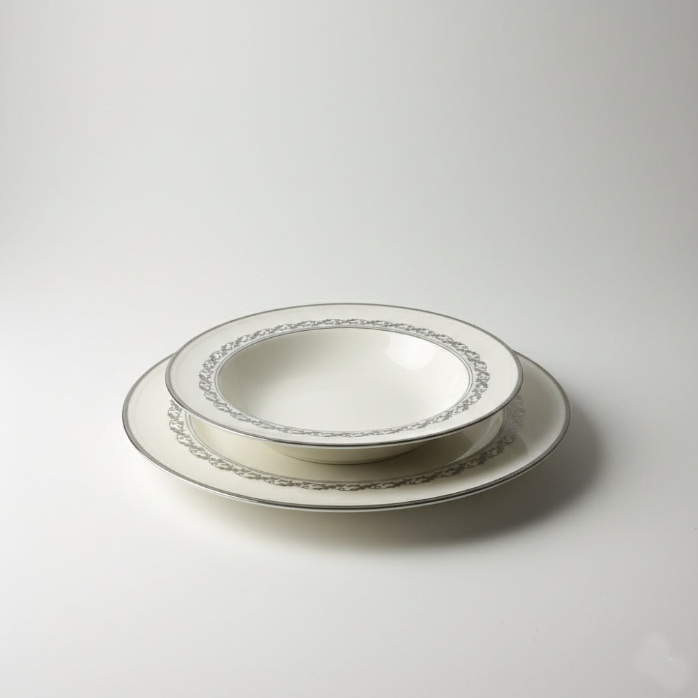 Noritake Westover Platinum Porcelain Dinner Plate / Soup Plate Set 