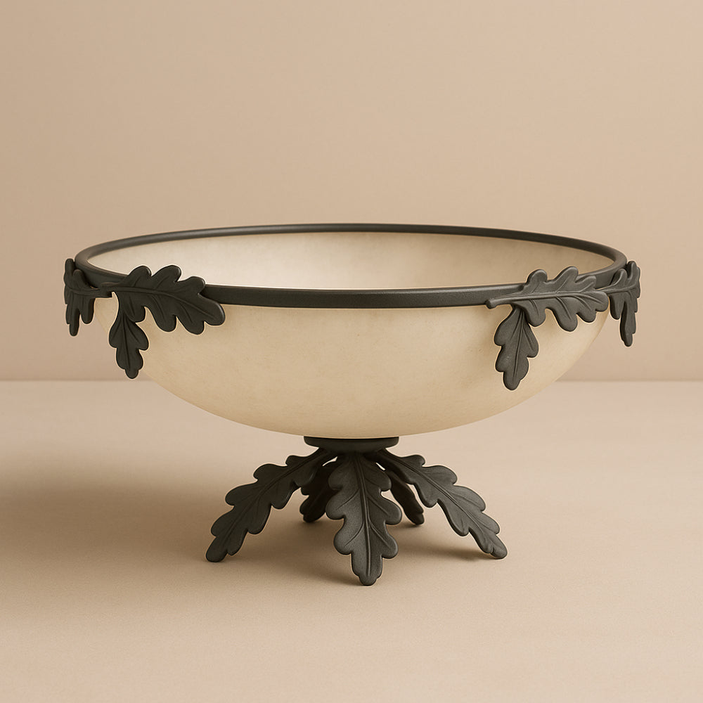 Centrotavola Ferro Battuto Grigio e Vetro Satinato Ø37×H18 cm