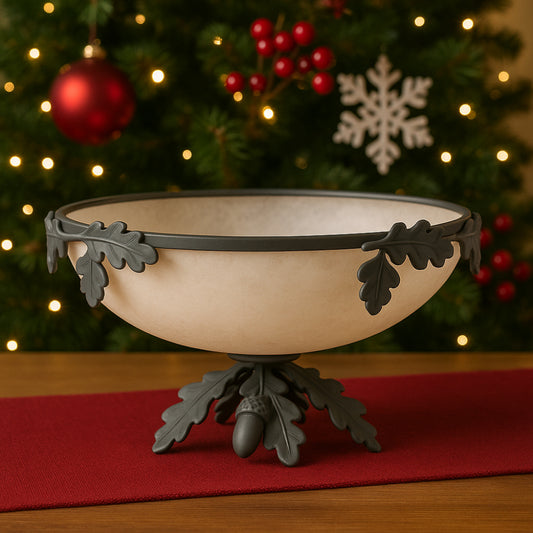 Wrought Iron Centerpiece in Grey and Satin Glass Ø37×H18 cm 