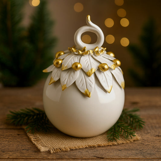 Flli Majello Sfera Natale Porcellana Capodimonte Oro h12x10 cm