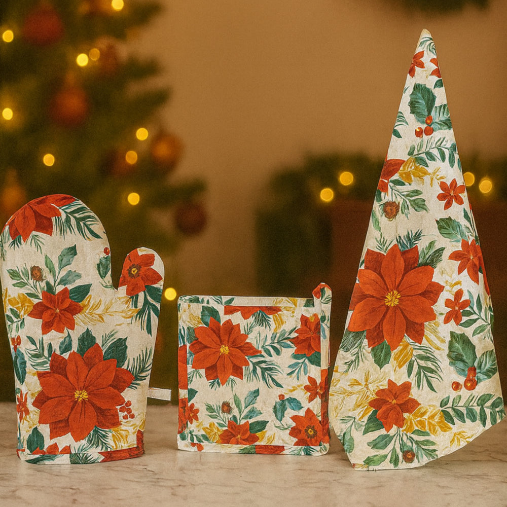 Babbomatto Set Cucina 4 Pezzi Cotone Guanto Presine Canovaccio