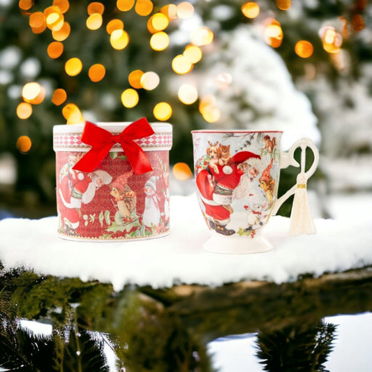 Cuorematto Mug Tazza H.11x9 Cm Santa Claus Con Scatola Casetta Regalo Natale Christmas