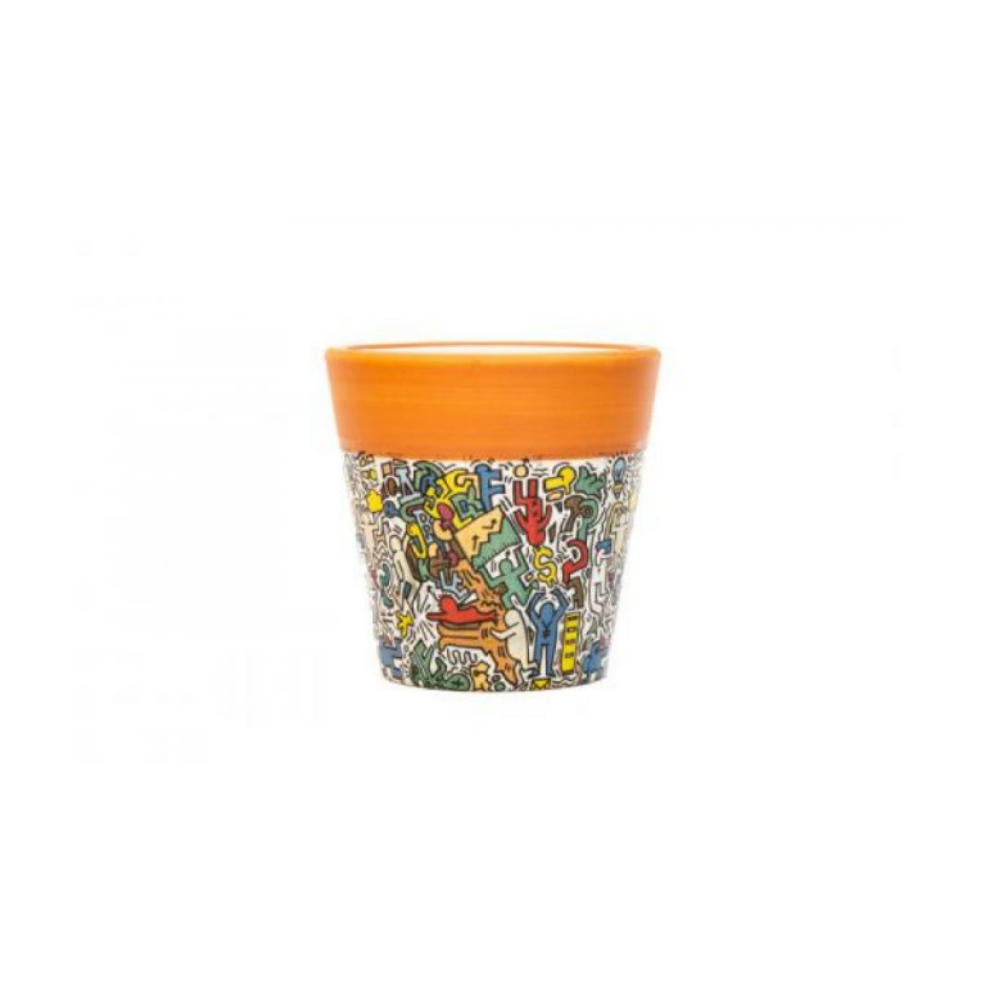 Emmebi Porta Piantine Omini In Ceramica Con Decoro Stile "Keith Haring"