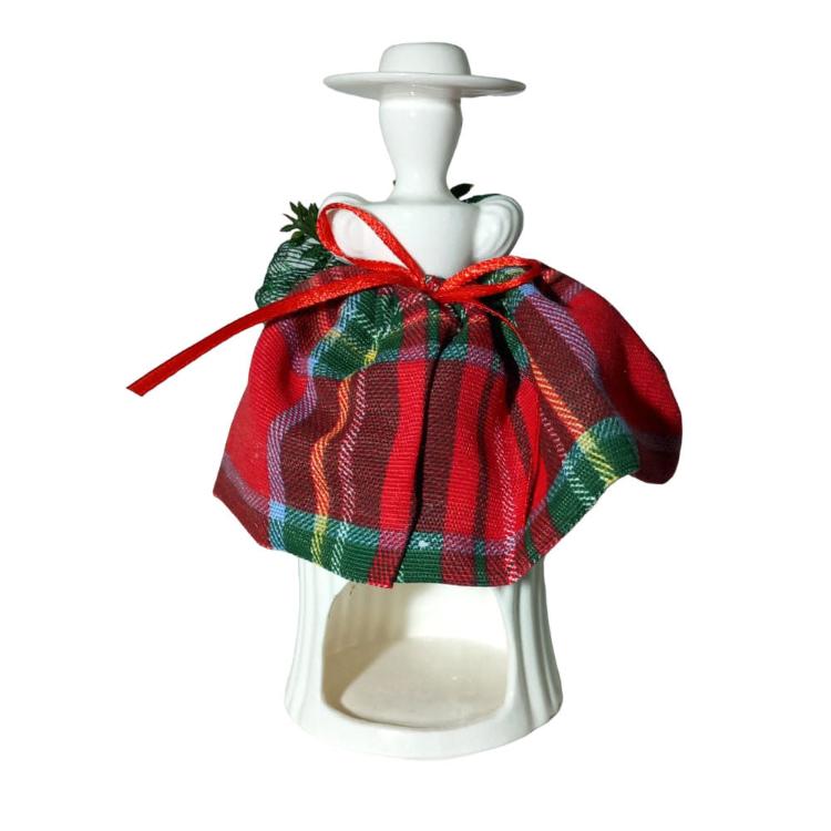 Ad Emozioni Dama in Porcellana porta candela tea light con vestito tartan H.16.5x9 cm