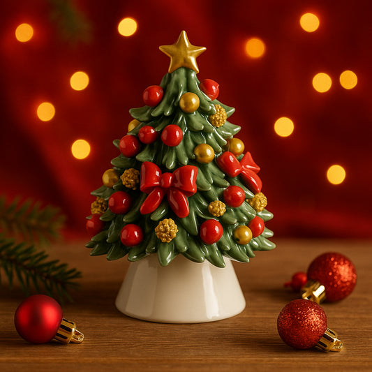 Albero di Natale Sharon in porcellana decorata rosso e oro 17x12.5 cm