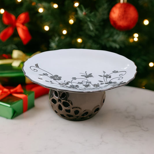 Alzata in porcellana Ø18 cm con filo platino Noel – Le Favole Living