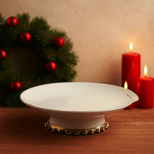 Alzata in porcellana Ø20 cm con filo platino Noel – Le Favole Living