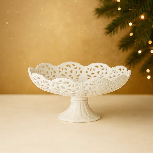 Alzatina in ceramica bianca traforata Arte di Nacchi 27×13 cm