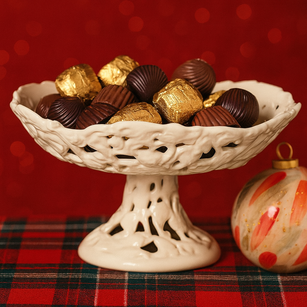 Alzatina smerlata traforata in ceramica bianca Arte di Nacchi KF-17