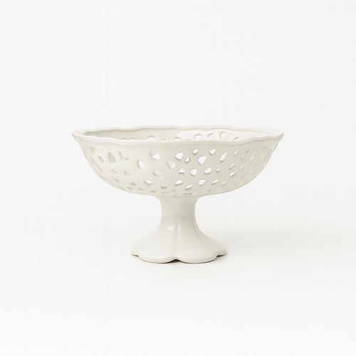 Arte di Nacchi Alzatina Traforata Ceramica Bianca 30x14