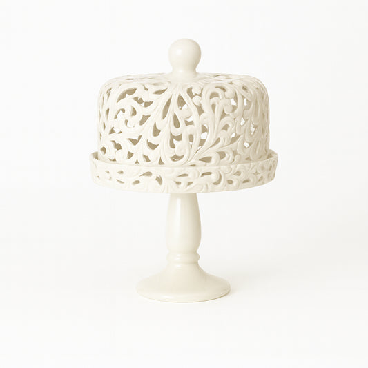 Alzatina traforata in ceramica bianca L’Arte di Nacchi KF-18 23×23×29 cm centrotavola