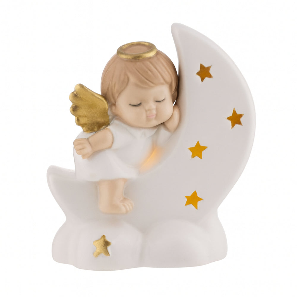 Angelo bimbo su luna Ilary Queen in porcellana con LED 11×13 cm


